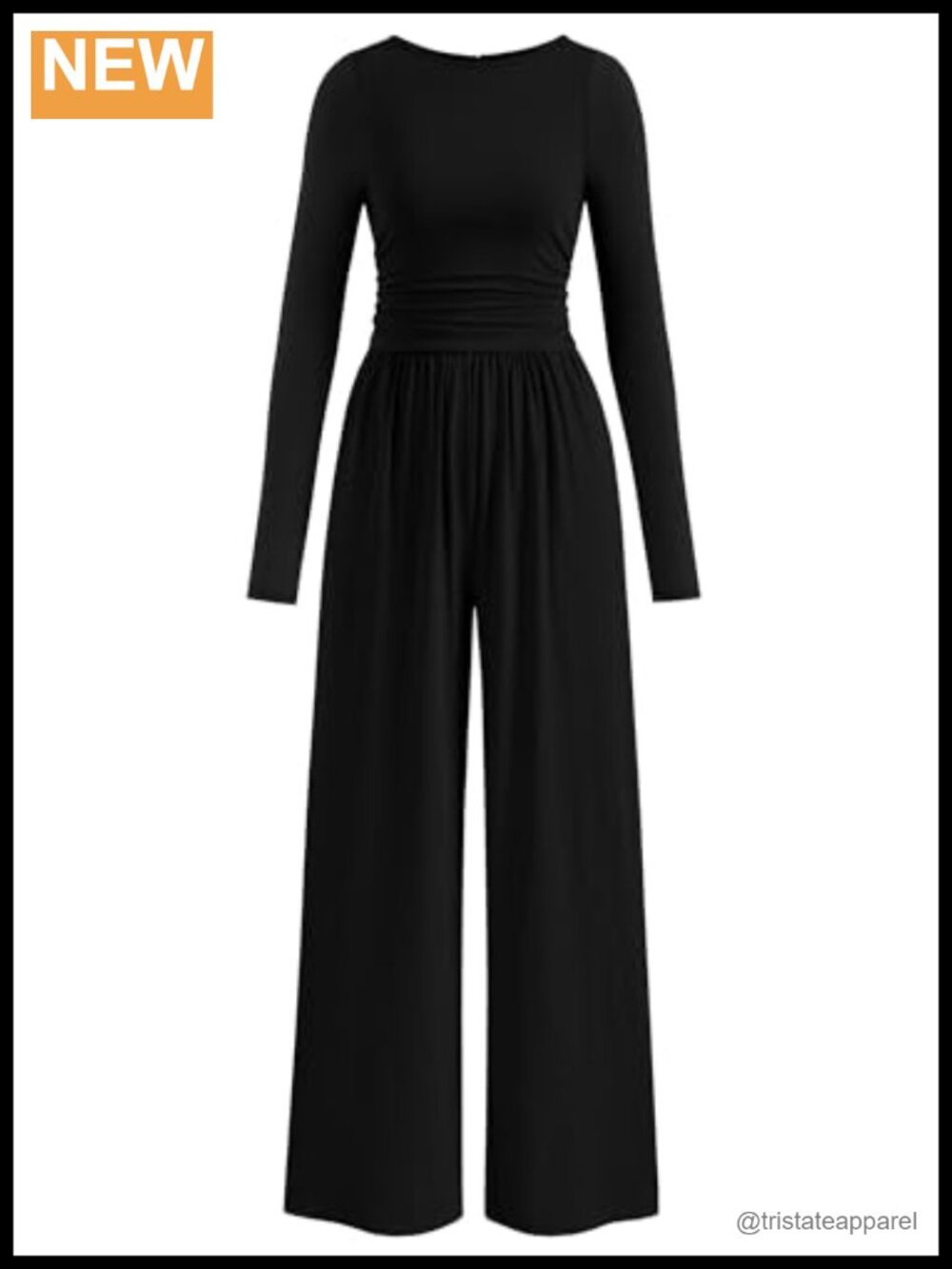 Long Sleeve Wide Leg Jumpsuit Dressy Casual Ruched Waist One Piece